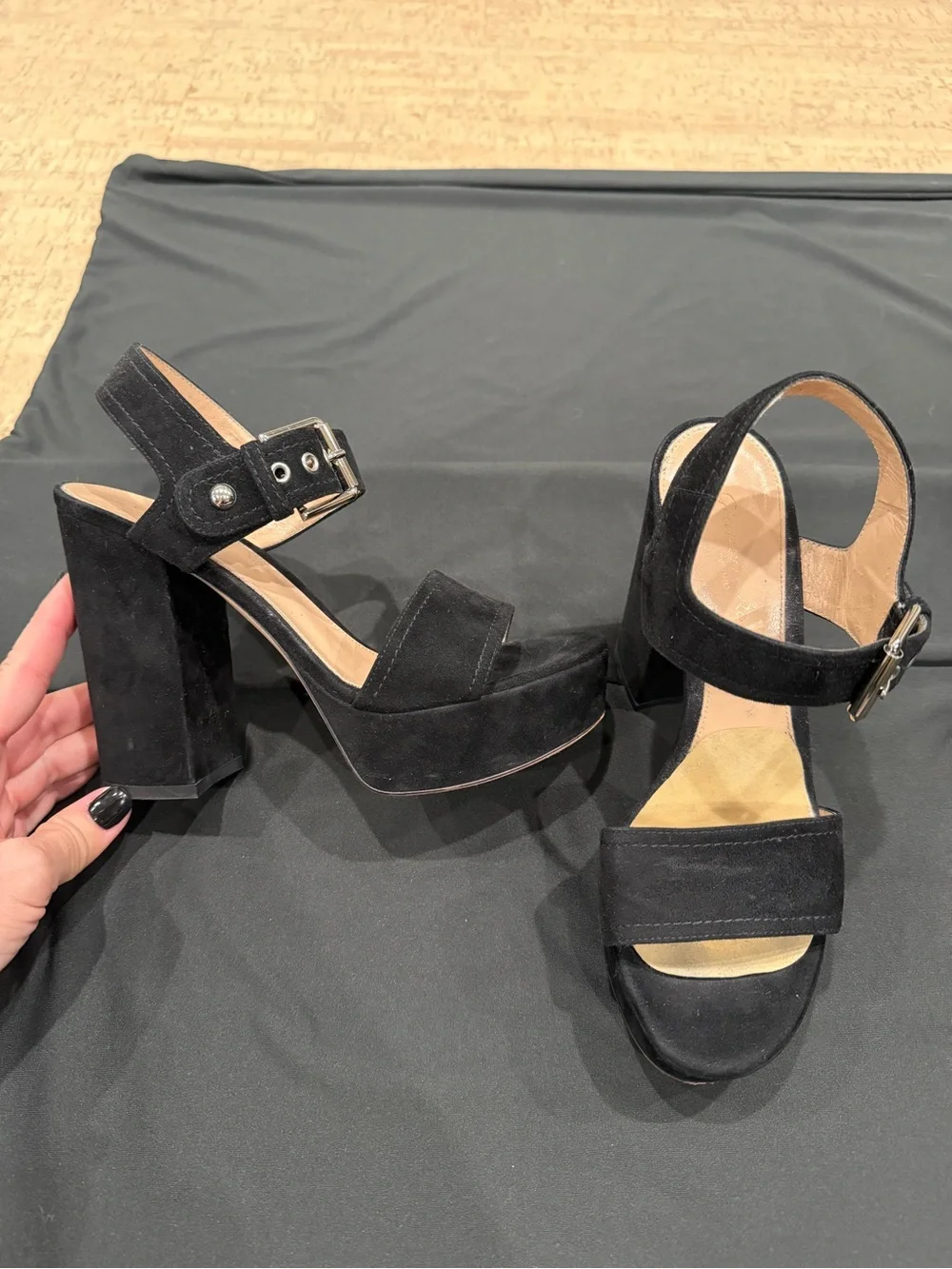 Gianvito Rossi Black Suede Platform Block Heel Sandals | EU 36 / US 6